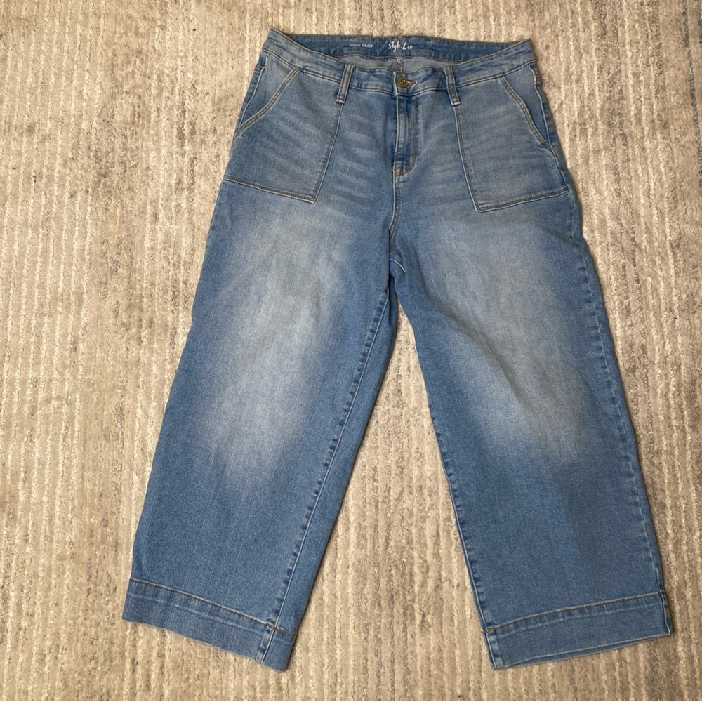 Style & Co High Rise Wide Crop Jeans Size 14 Blue Denim - Picture 2 of 11